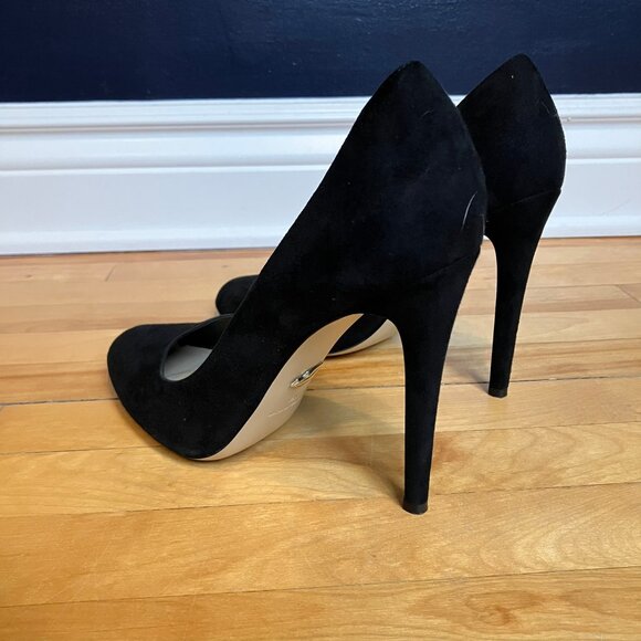 Diane von Furstenburg black suede almond toe stiletto heels size 10B - Picture 6 of 11